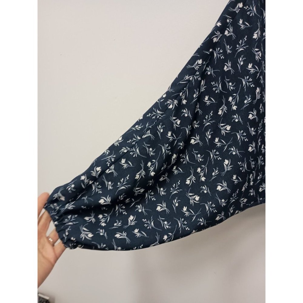 Daytrip Womens BOHO Faux Wrap Blouse Top Large Navy Floral Long Sleeve Oversized - Picture 4 of 6